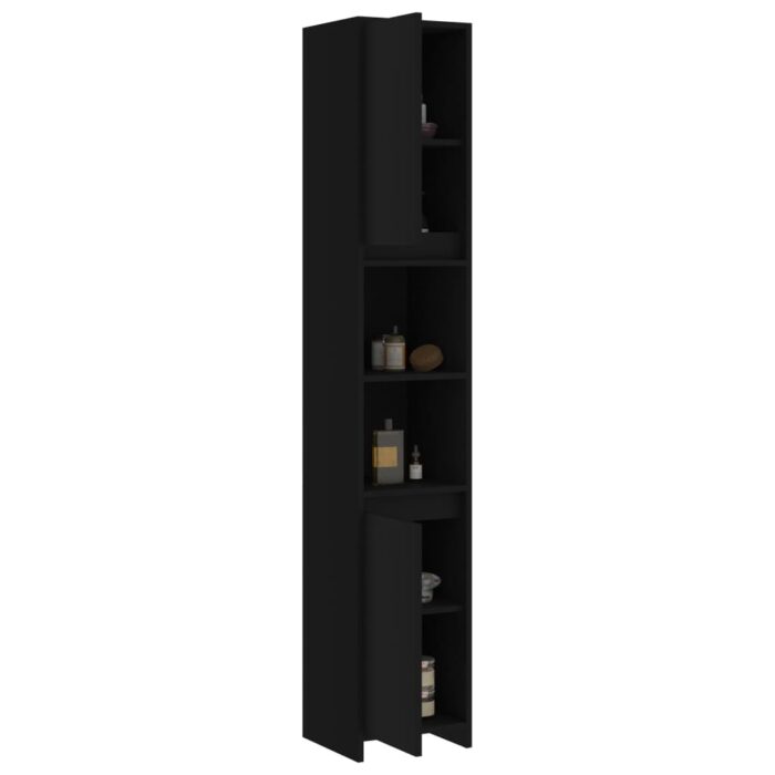 Armoire de salle de bain Noir 30x30x183,5 cm Bois d'ingénierie – Image 2