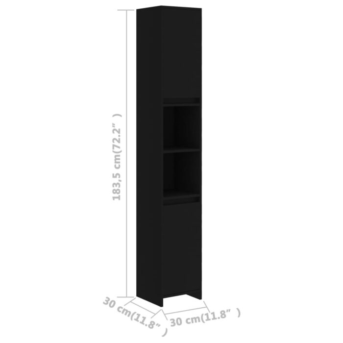 Armoire de salle de bain Noir 30x30x183,5 cm Bois d'ingénierie – Image 6
