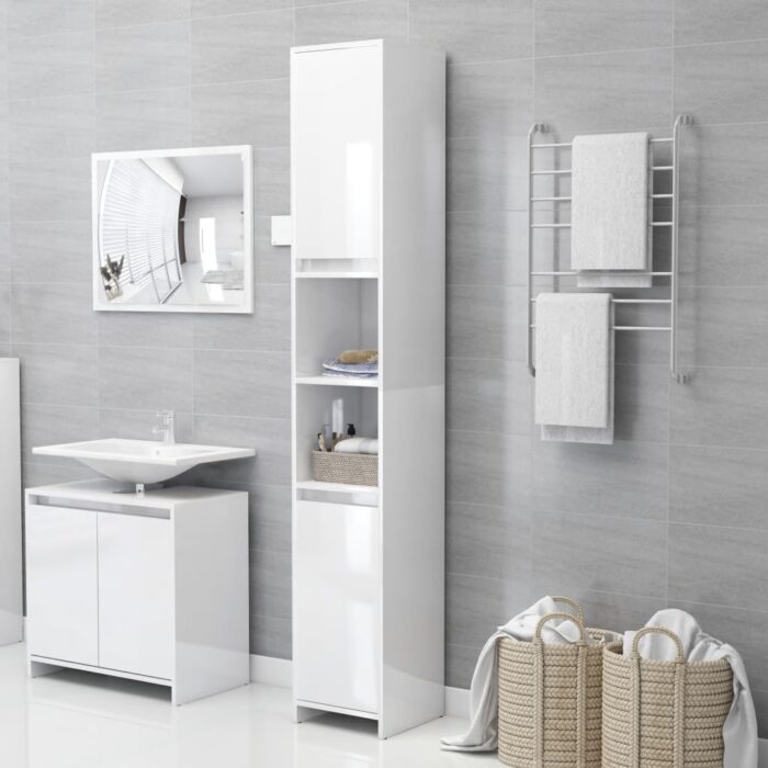 Armoire de salle de bain Blanc brillant Bois d'ingénierie – Image 1