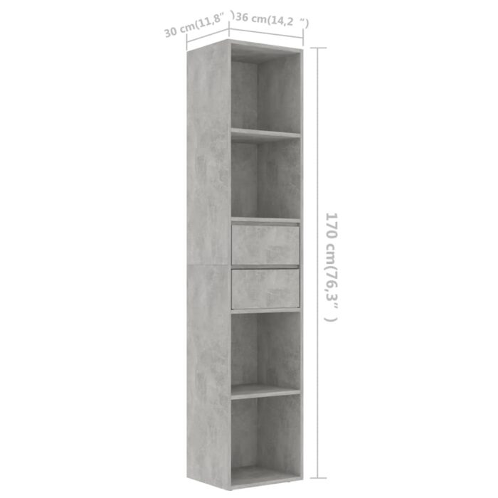 Bibliothèque Gris béton 36x30x171 cm Bois d'ingénierie – Image 4