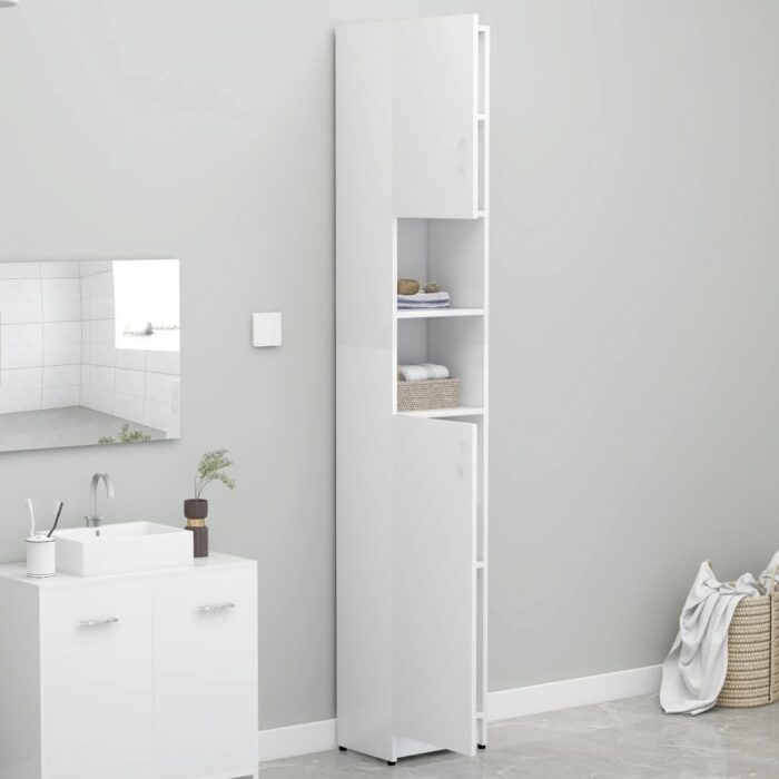 Armoire de salle de bain Blanc 32x25,5x190 cm Bois d'ingénierie – Image 2