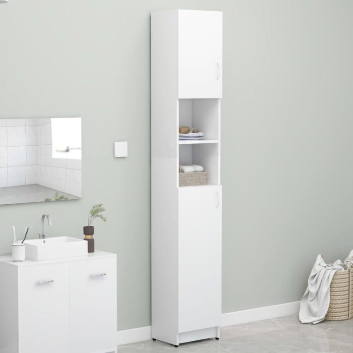 Armoire de salle de bain Blanc 32x25,5x190 cm Bois d'ingénierie – Image 1