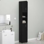 Armoire de salle de bain Noir 32x25,5x190 cm Bois d'ingénierie – Image 2