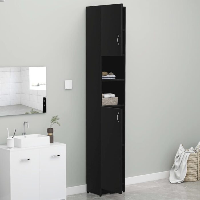 Armoire de salle de bain Noir 32x25,5x190 cm Bois d'ingénierie – Image 2