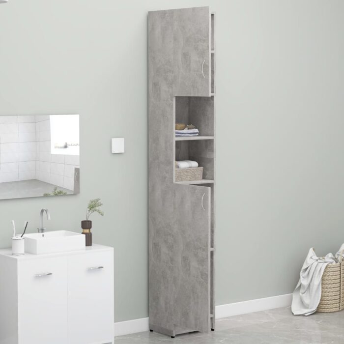 Armoire salle de bain Gris béton 32x25,5x190 cm Bois ingénierie – Image 2