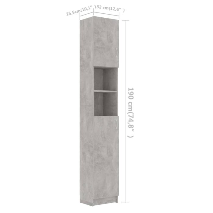 Armoire salle de bain Gris béton 32x25,5x190 cm Bois ingénierie – Image 7