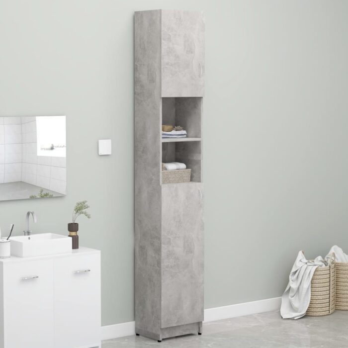 Armoire salle de bain Gris béton 32x25,5x190 cm Bois ingénierie – Image 1