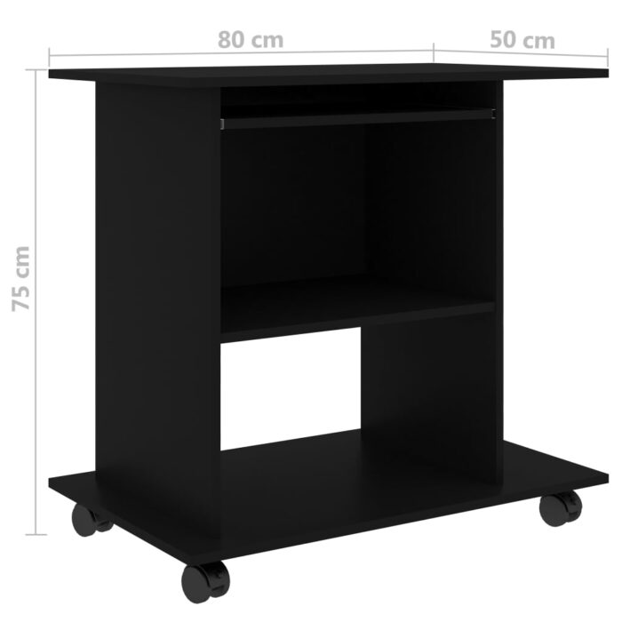 Bureau d'ordinateur Noir 80x50x75 cm Bois d'ingénierie – Image 4
