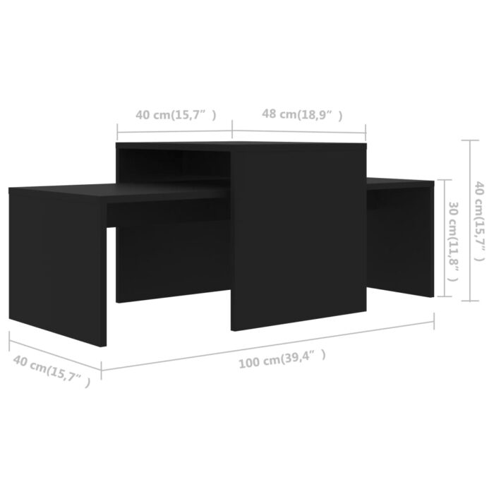 Ensemble de tables basses Noir 100x48x40 cm bois d’ingénierie – Image 5
