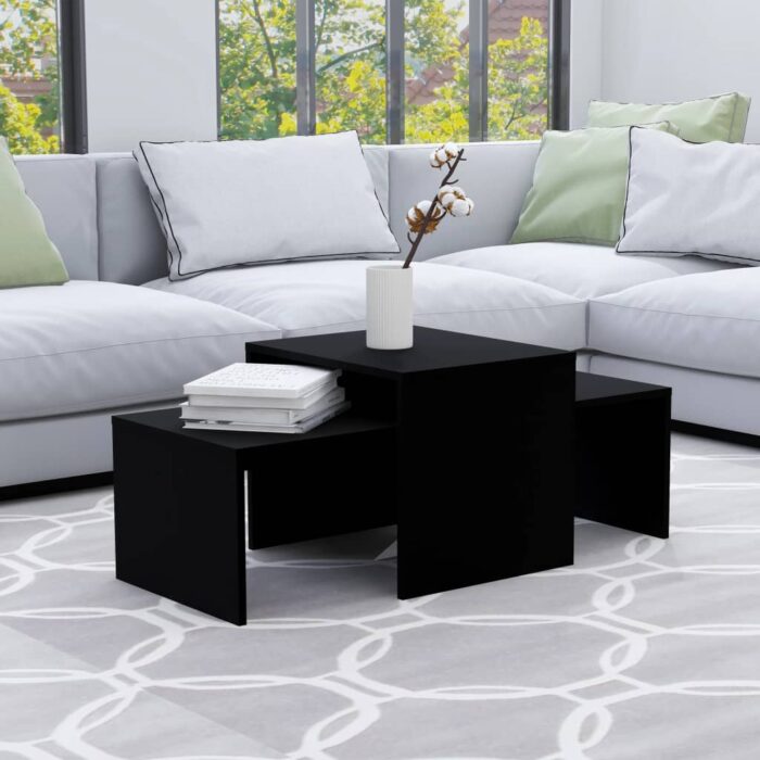 Ensemble de tables basses Noir 100x48x40 cm bois d’ingénierie – Image 1