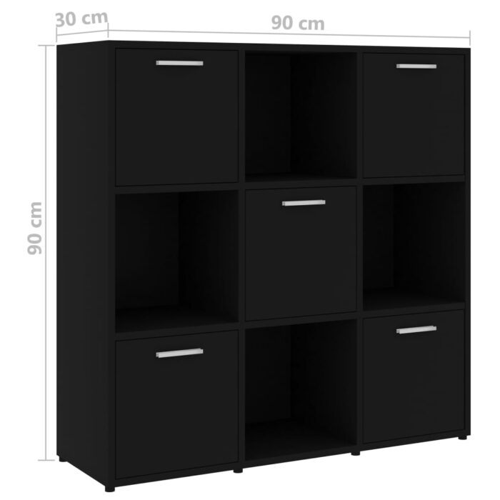 Bibliothèque Noir 90x30x90 cm Bois d’ingénierie – Image 6