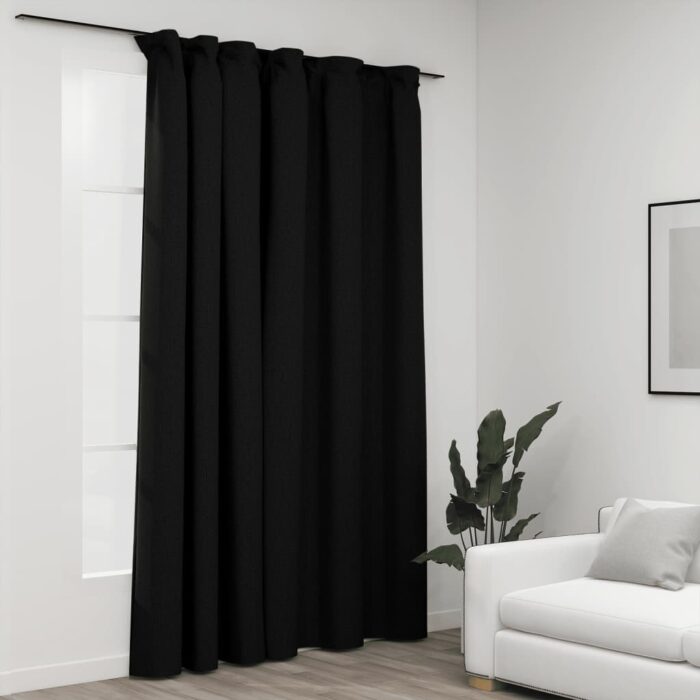 Rideau occultant d'aspect de lin crochets Anthracite 290x245 cm – Image 1