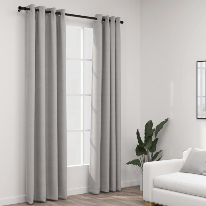 Rideaux occultants Aspect lin avec œillets 2 pcs Gris 140x225cm – Image 1