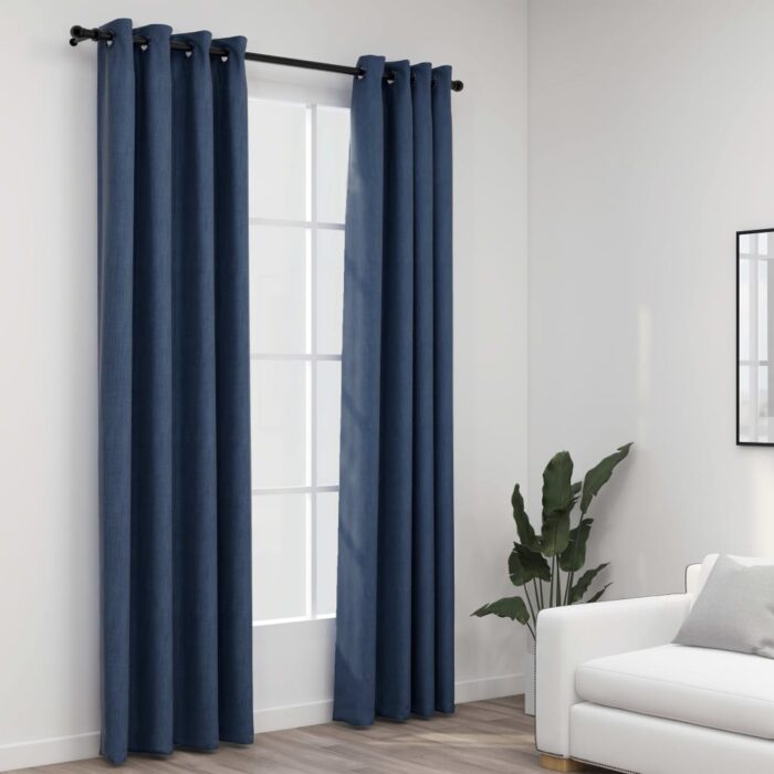 Rideaux occultants Aspect lin avec œillets 2 pcs Bleu 140x245cm – Image 1