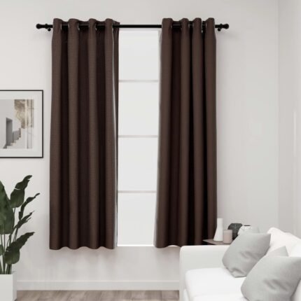 Rideaux occultants Aspect lin avec œillets 2pcs Taupe 140x175cm