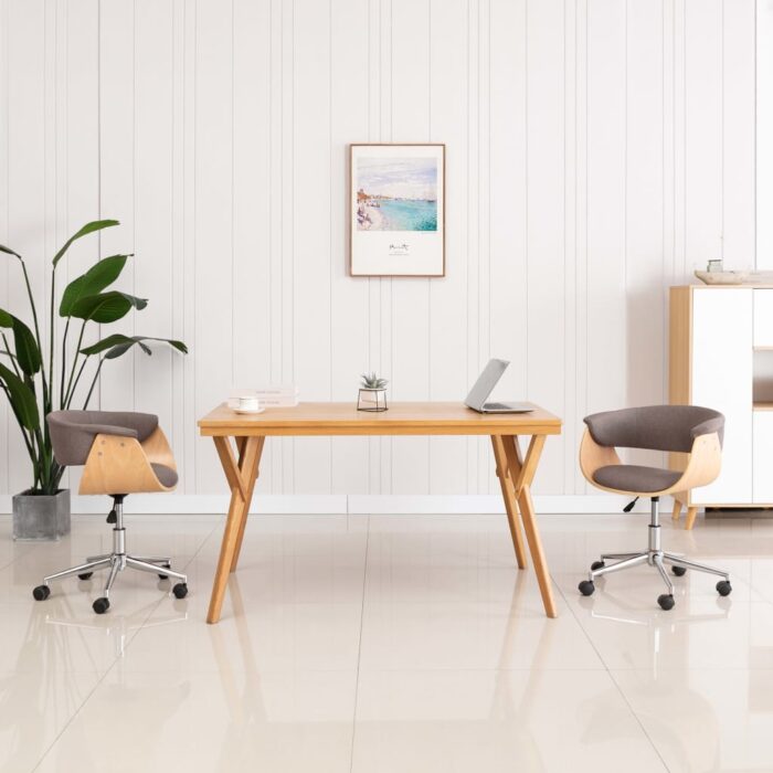 Chaise pivotante de bureau Taupe Bois courbé et tissu – Image 1