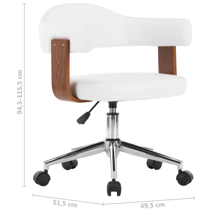 Chaise pivotante de bureau Blanc Bois courbé et similicuir – Image 6