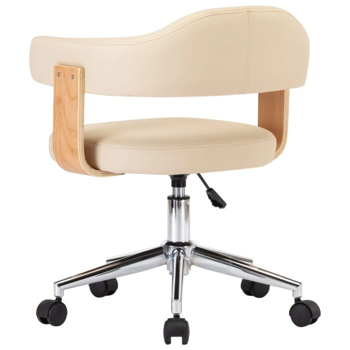 Chaise pivotante de bureau Crème Bois courbé et similicuir – Image 3