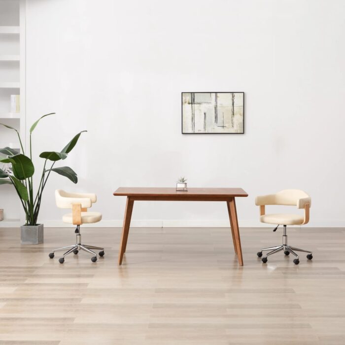 VXL8720286021194_m_en_hd_1.jpg Chaise pivotante de bureau Crème Bois courbé et similicuir – Image 1