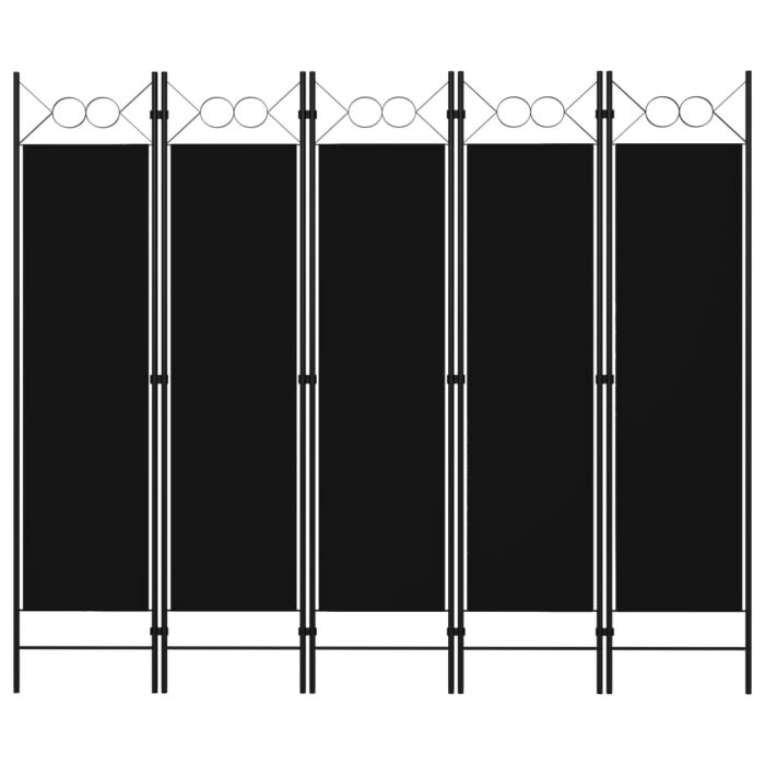 Cloison de séparation 5 panneaux Noir 200x180 cm – Image 1