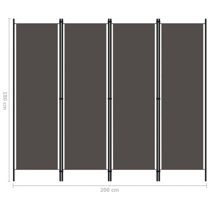 Cloison de séparation 4 panneaux Anthracite 200x180 cm – Image 5