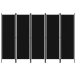 Cloison de séparation 5 panneaux Noir 250x180 cm