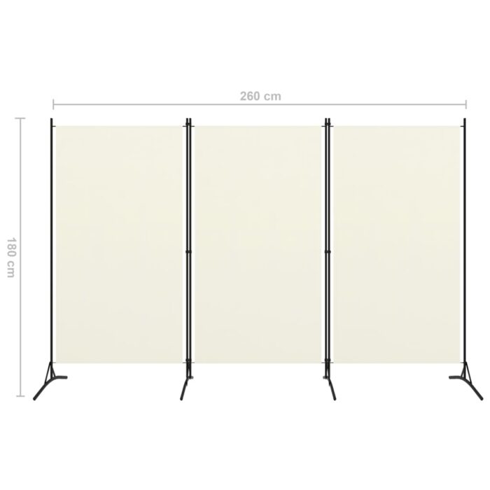 Cloison de séparation 3 panneaux Blanc 260x180 cm Tissu – Image 4