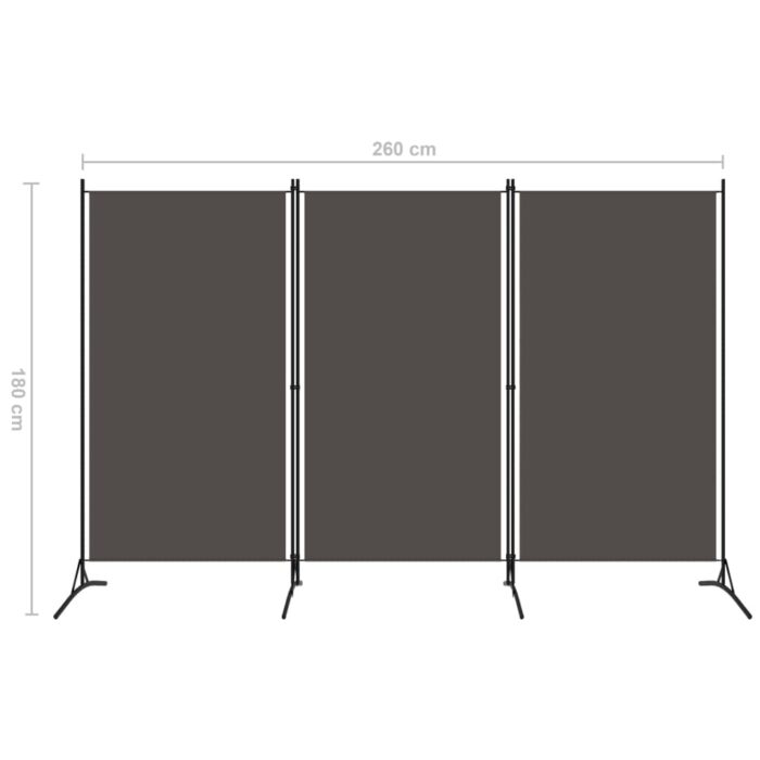Cloison de séparation 3 panneaux Anthracite 260x180 cm – Image 4
