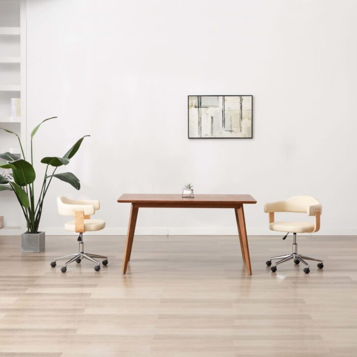 Chaises pivotantes à manger lot de 2 crème similicuir – Image 1