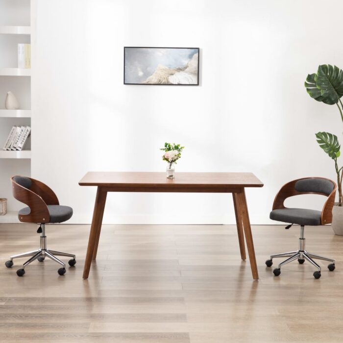 Chaises pivotantes à manger lot de 2 gris bois courbé et tissu – Image 1