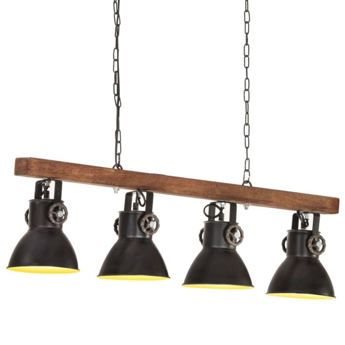 Plafonnier industriel Noir E27 Bois de manguier – Image 1