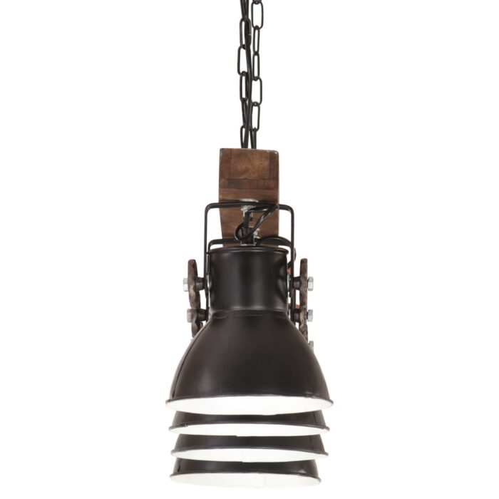 Plafonnier industriel Noir E27 Bois de manguier – Image 5