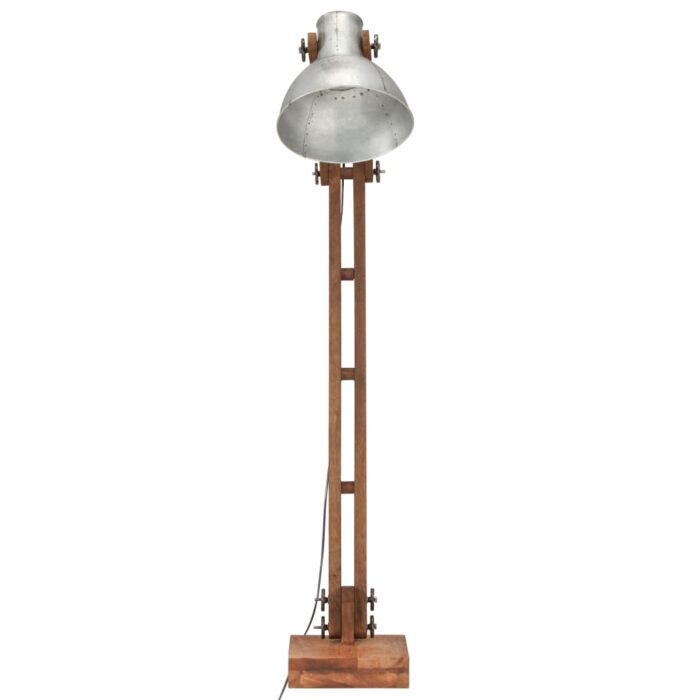 Lampadaire Argenté Bois de manguier massif E27 – Image 2