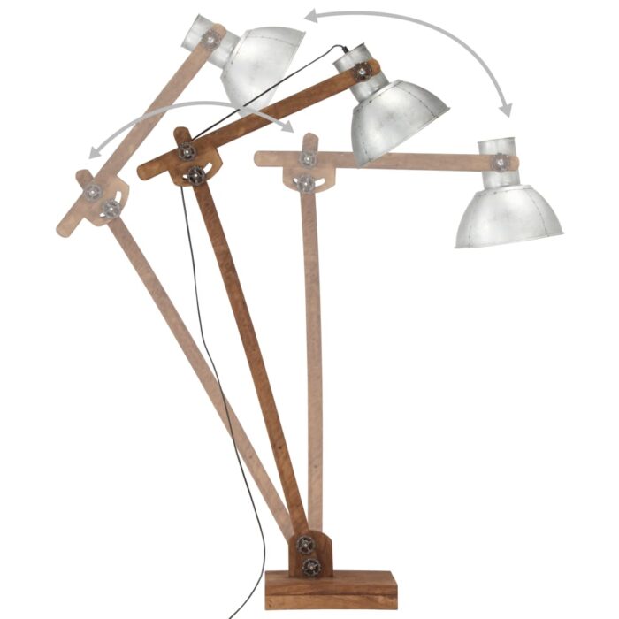 Lampadaire Argenté Bois de manguier massif E27 – Image 4