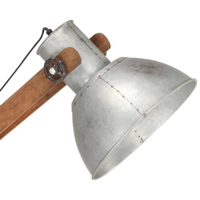 Lampadaire Argenté Bois de manguier massif E27 – Image 5