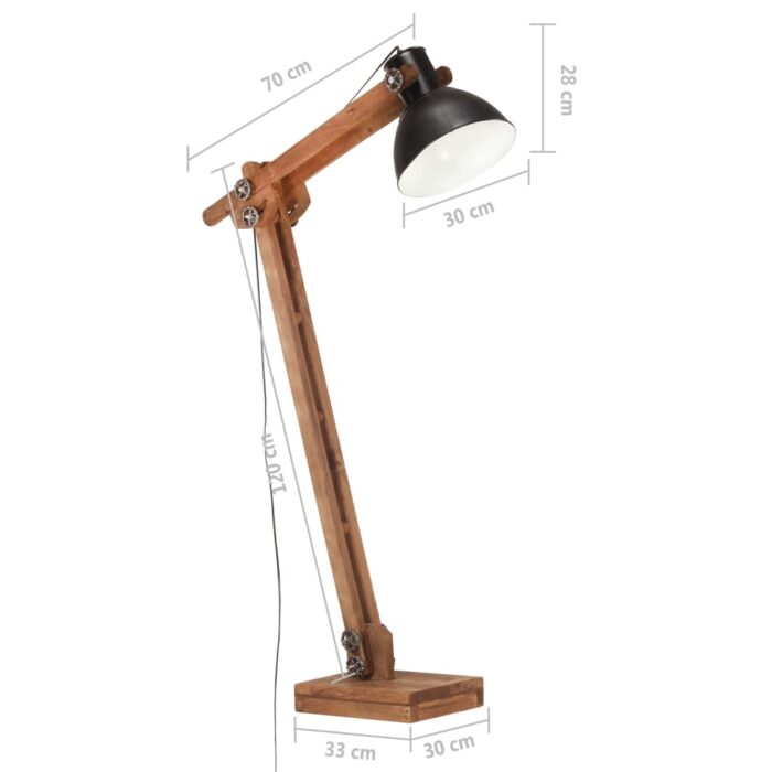 Lampadaire Noir Bois de manguier massif E27 – Image 10
