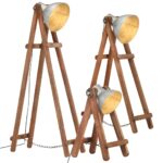 Lampadaires 3 pcs Argenté E27 Bois de manguier massif