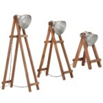 Lampadaires 3 pcs Argenté E27 Bois de manguier massif – Image 2