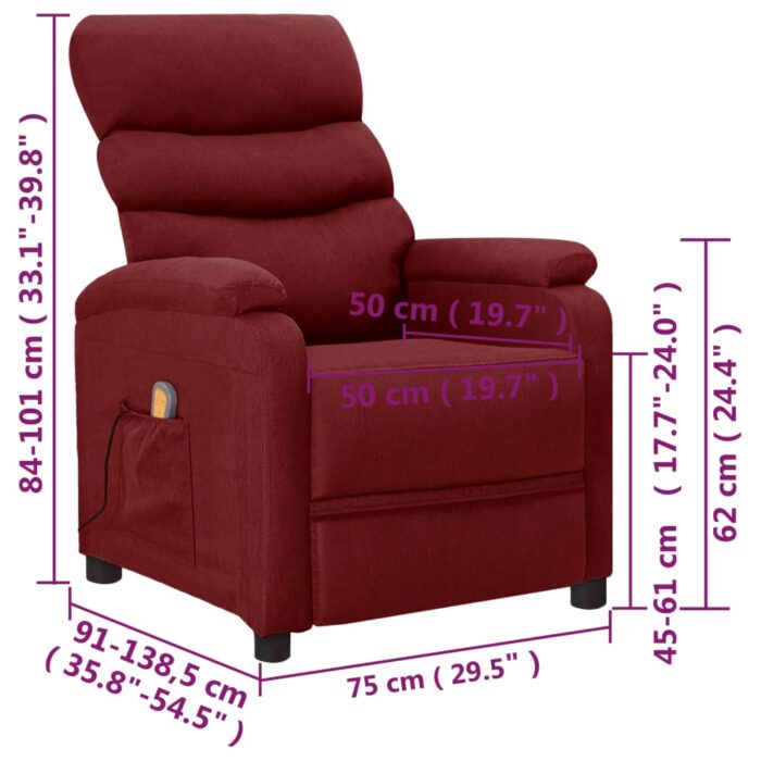 Fauteuil de massage Rouge bordeaux Tissu – Image 8
