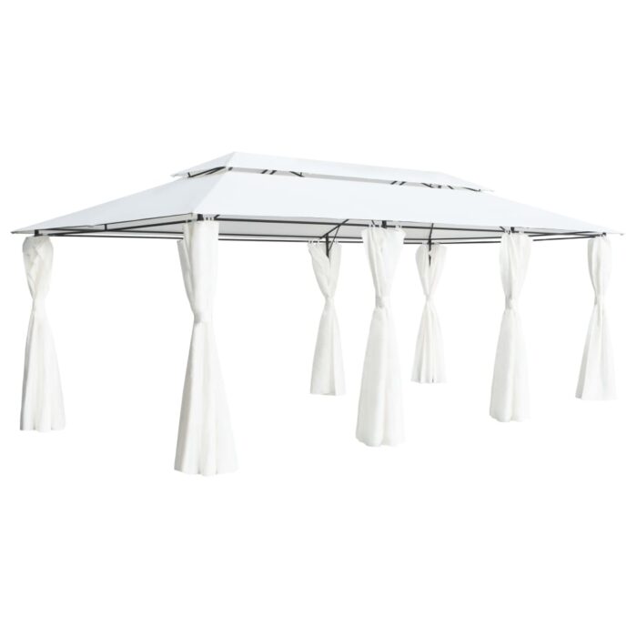 Belvédère avec rideaux 600x298x270 cm Blanc 180 g/m² – Image 1