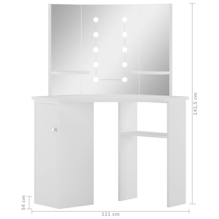 Coiffeuse d'angle table de maquillage lumière LED Blanc clair – Image 10