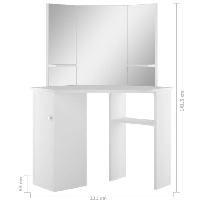 Coiffeuse d'angle Table de maquillage cosmétique Blanc – Image 8