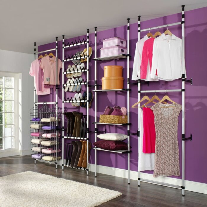 Système de garde-robe télescopique avec étagères Aluminium – Image 1