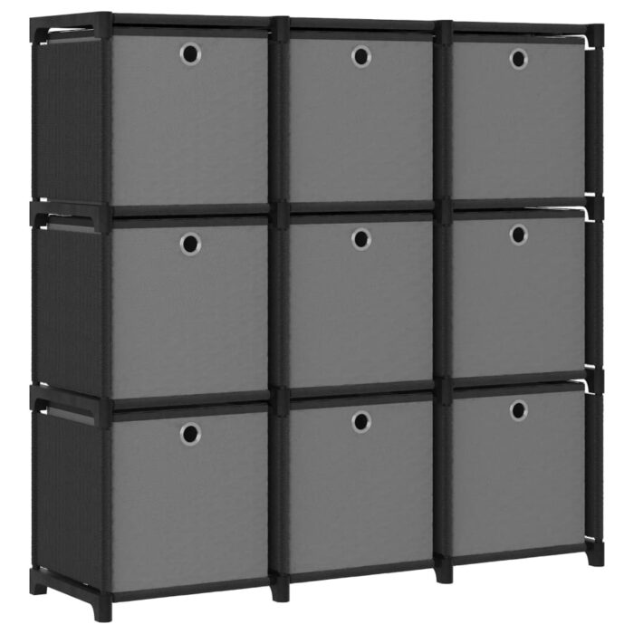 Étagère à 9 cubes avec boîtes Noir 103x30x107,5 cm Tissu – Image 1