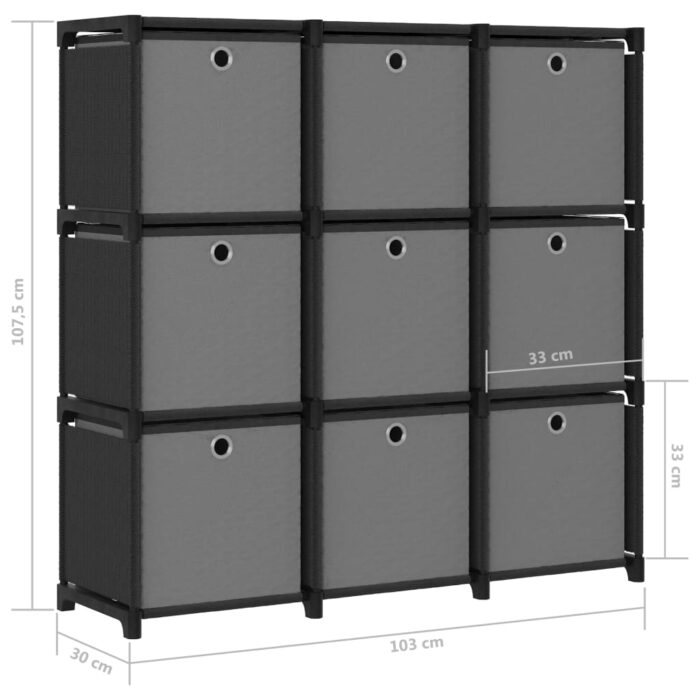 Étagère à 9 cubes avec boîtes Noir 103x30x107,5 cm Tissu – Image 8
