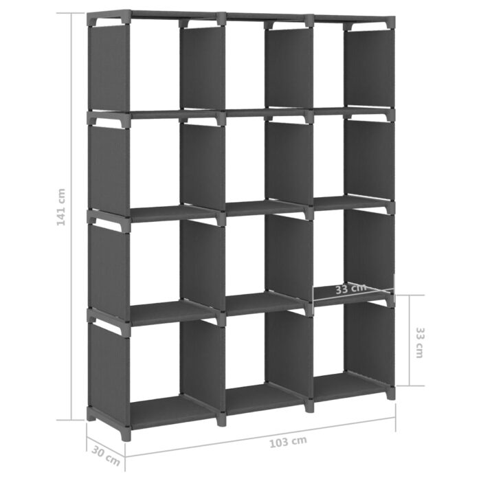 Étagère d'affichage 12 cubes Gris 103x30x141 cm Tissu – Image 7