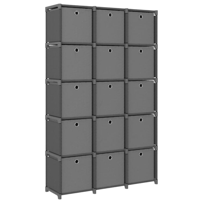 Étagère à 15 cubes avec boîtes Gris 103x30x175,5 cm Tissu – Image 1