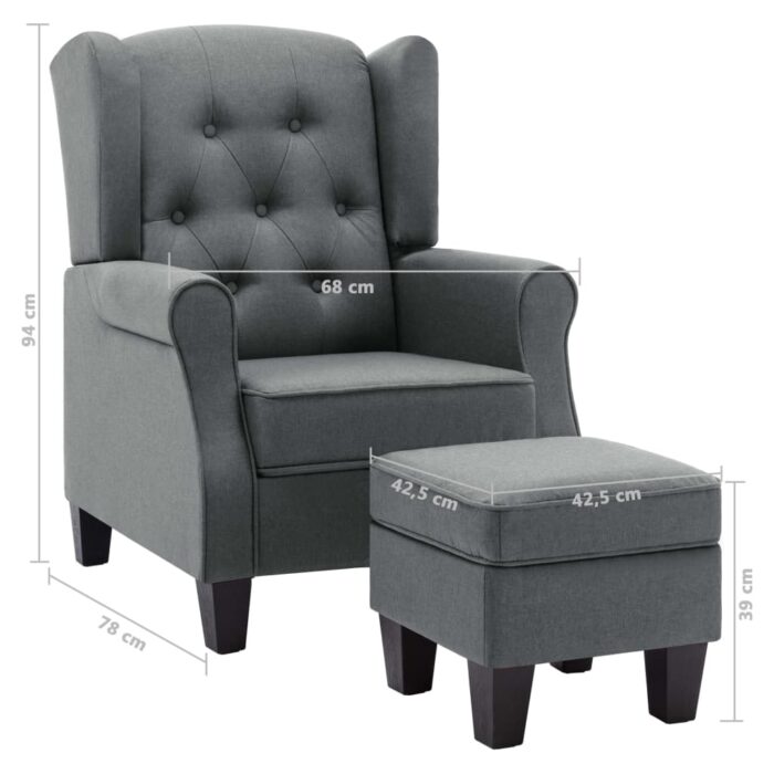 Fauteuil avec repose-pied Gris clair Tissu – Image 6