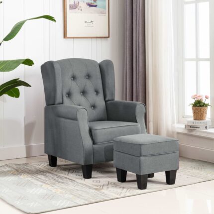 Fauteuil avec repose-pied Gris clair Tissu