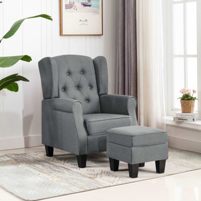 Fauteuil avec repose-pied Gris clair Tissu – Image 1